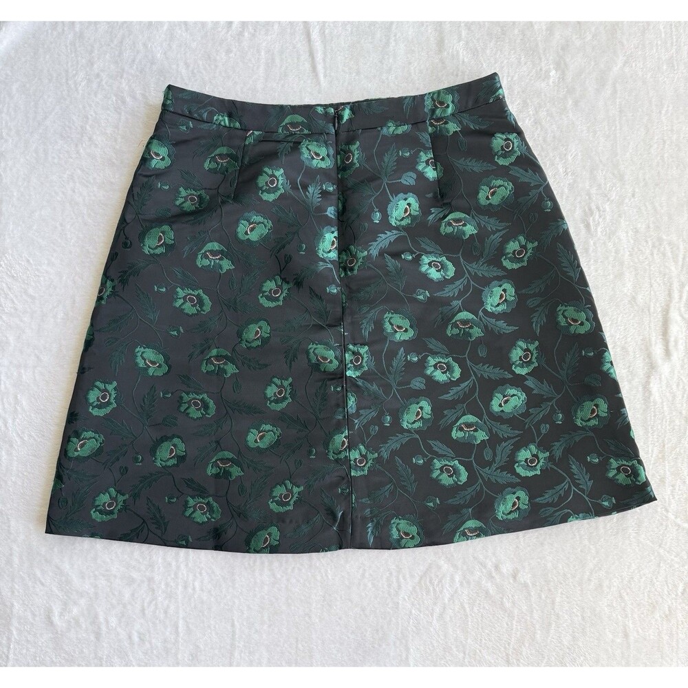 J.CREW Women's Black/Green Floral Jacquard A-Line Short Zip Skirt Size 12 - Picture 5 of 7